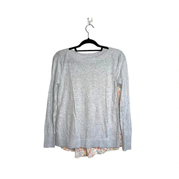 LOFT Outlet Light Gray Boatneck Contrast Floral Back Sweater Xsmall Women’s - Picture 1 of 10